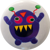 Monster Button blau gelbe Zähne - zum Schließen ins Bild klicken
